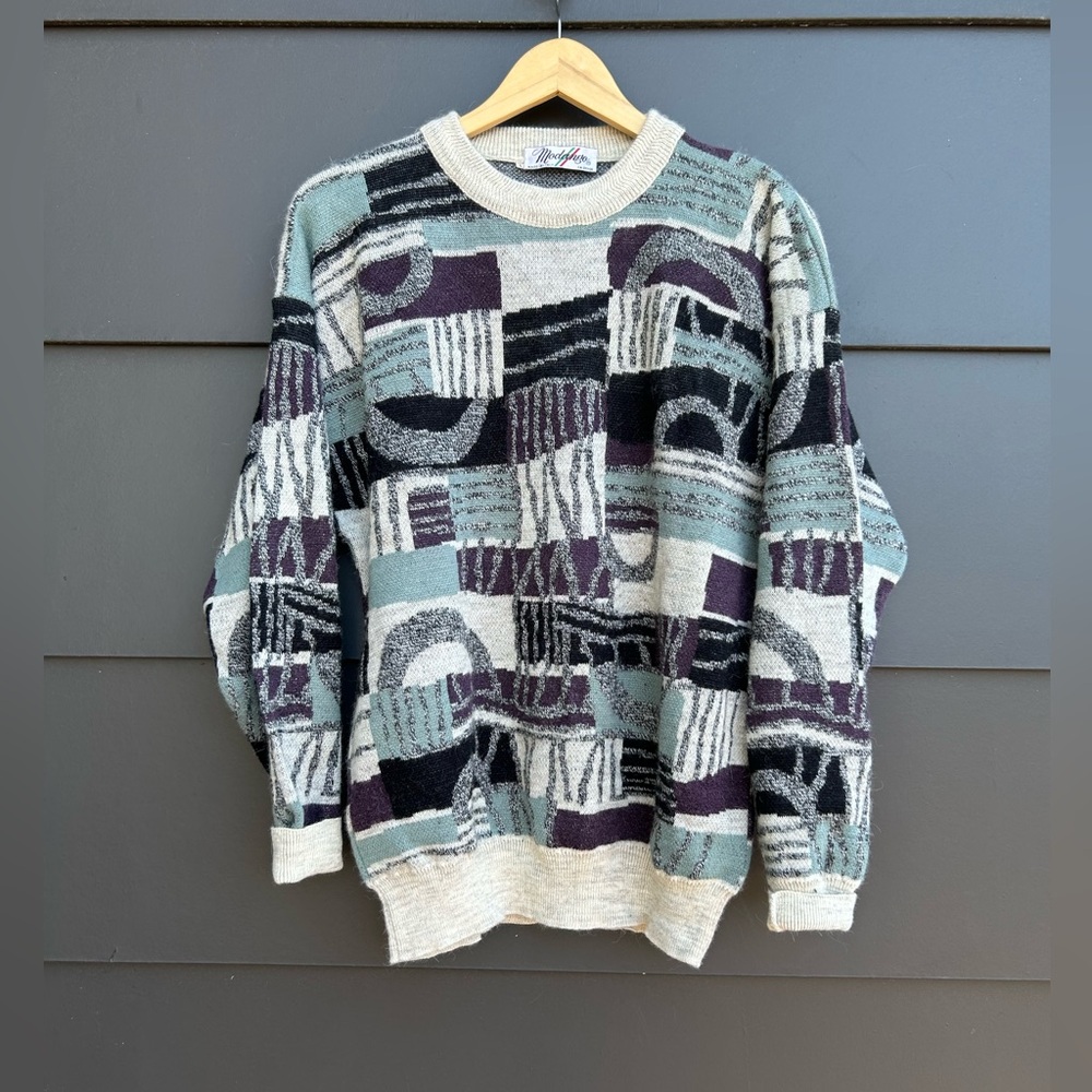 Grandpa Style Vintage Abstract Sweater - made in Italy - L